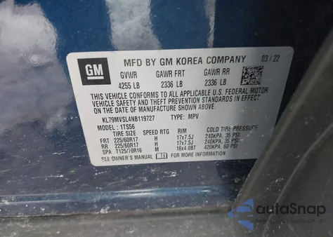 2022 Chevrolet Trailblazer Fwd Activ from USA, damaged, VIN KL79MVSL4NB119727